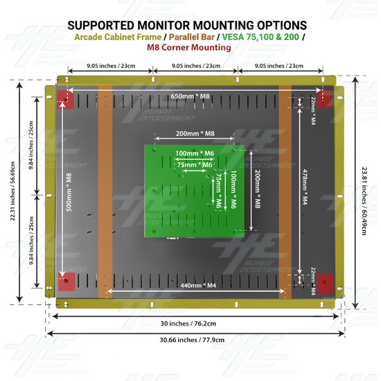 35 inch 4x3 LCD Monitor for Arcade Machine 2880x2160 (with Bonuses) - 35 inch 4x3 LCD Monitor for Arcade Machine 2880x2160 Mounting Options