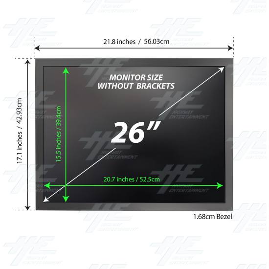 26 inch 4x3 LCD Monitor for Arcade Machine 2880x2160 (Factory Seconds) - 26 inch 4x3 LCD Monitor for Arcade Machine 2880x2160 Monitor Dimensions